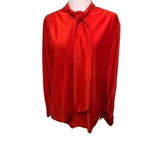 Vintage Sybil ILGWU USA Red Button Down Tie at Neck Blouse  17/18